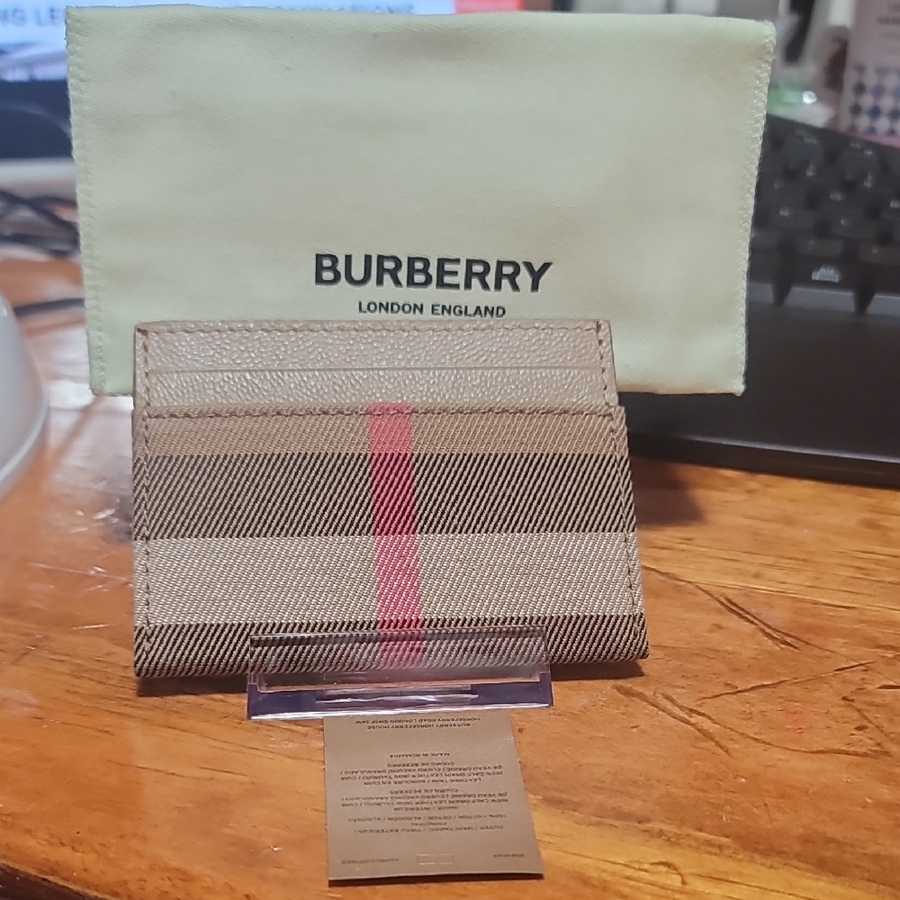 Burberry Beige and Pink Striped Card Holder